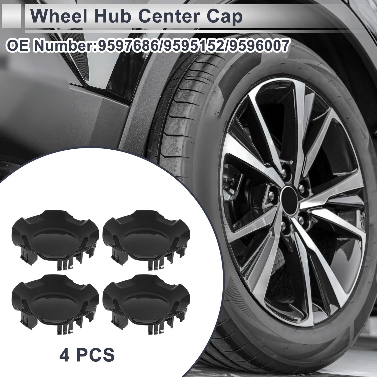 Black Wheel Hub Center Cap for Chevy Avalanche (2007–2013) 5-Spoke 20"