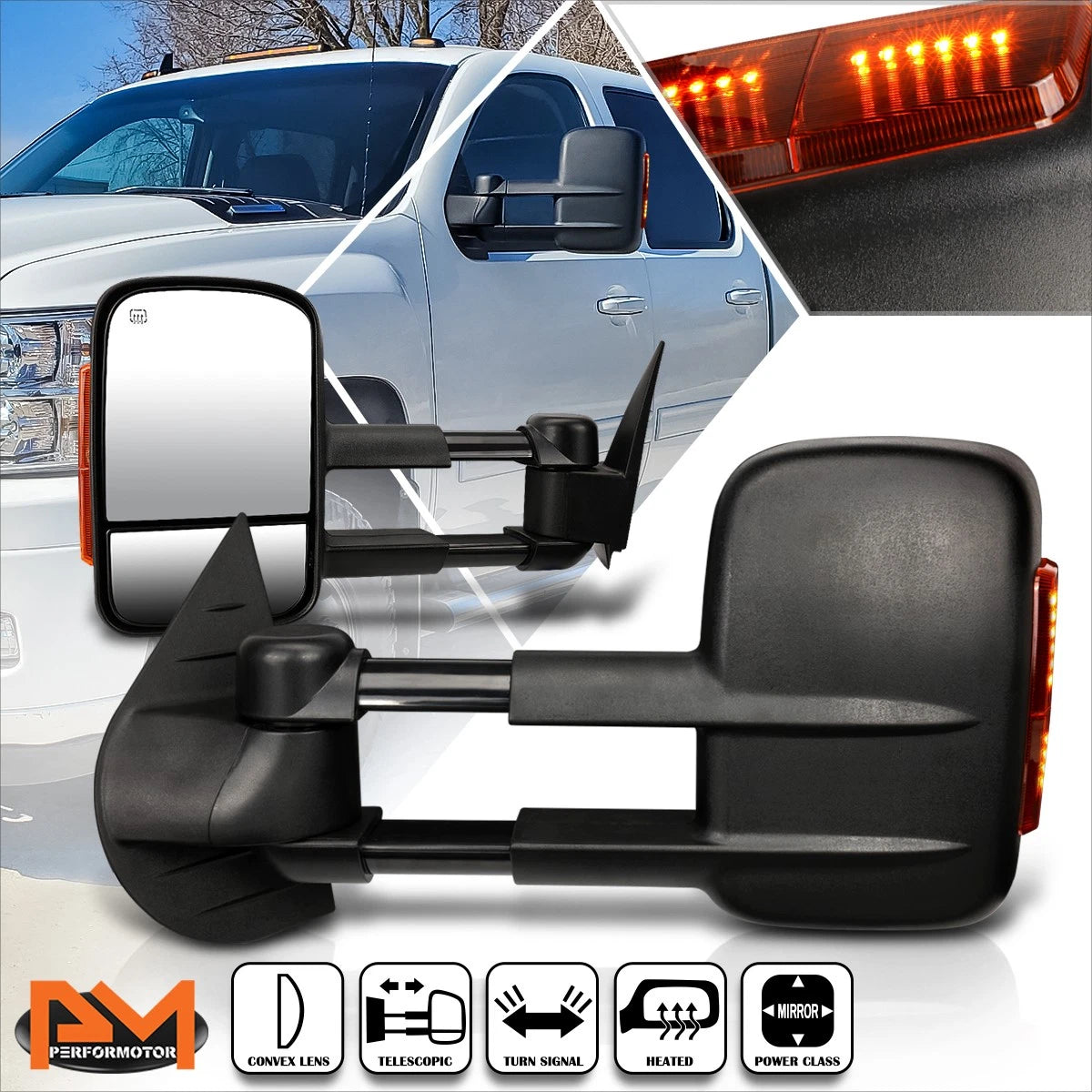 Set of 2 Powered Heated Towing Mirrors for Silverado/Sierra (2007–2014) w/LED