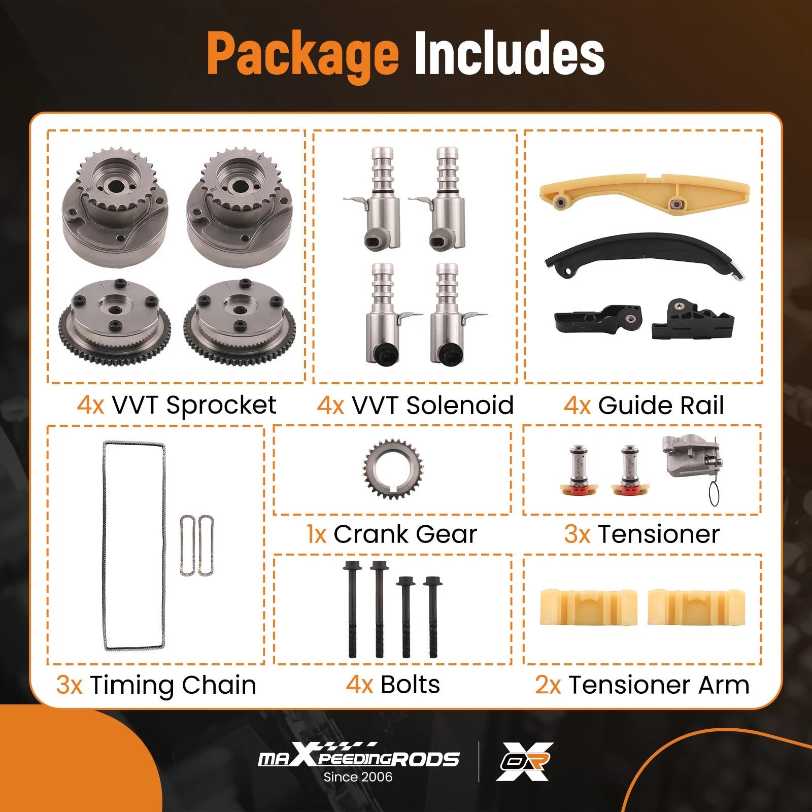 Timing Chain Kit + 4 VVT Solenoids for Lincoln Nautilus (2019–2023) AT4Z6256B