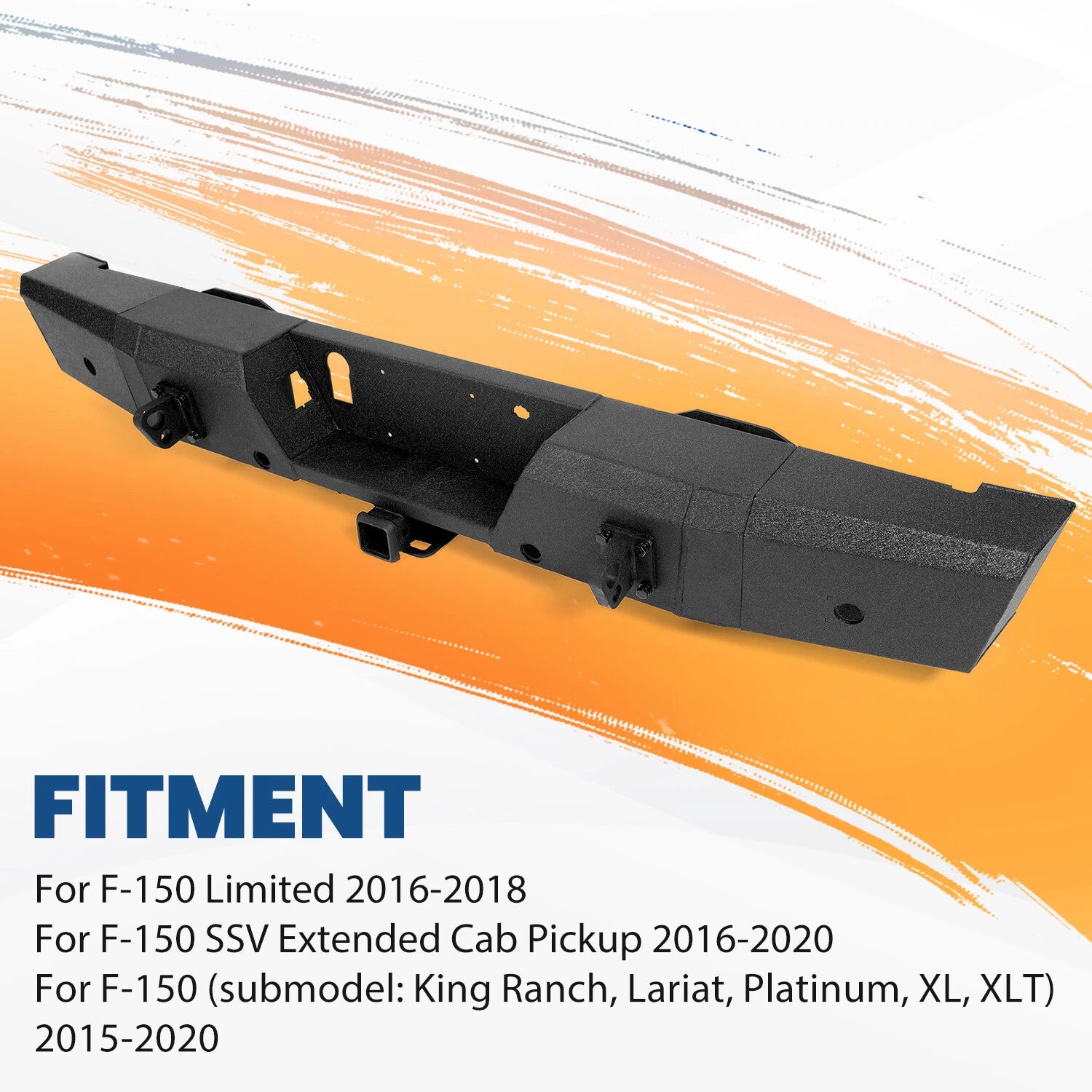 Heavy Duty Steel Rear Bumper for Ford F150 (2015–2020) w/ Tow Hitch & Sensor Holes