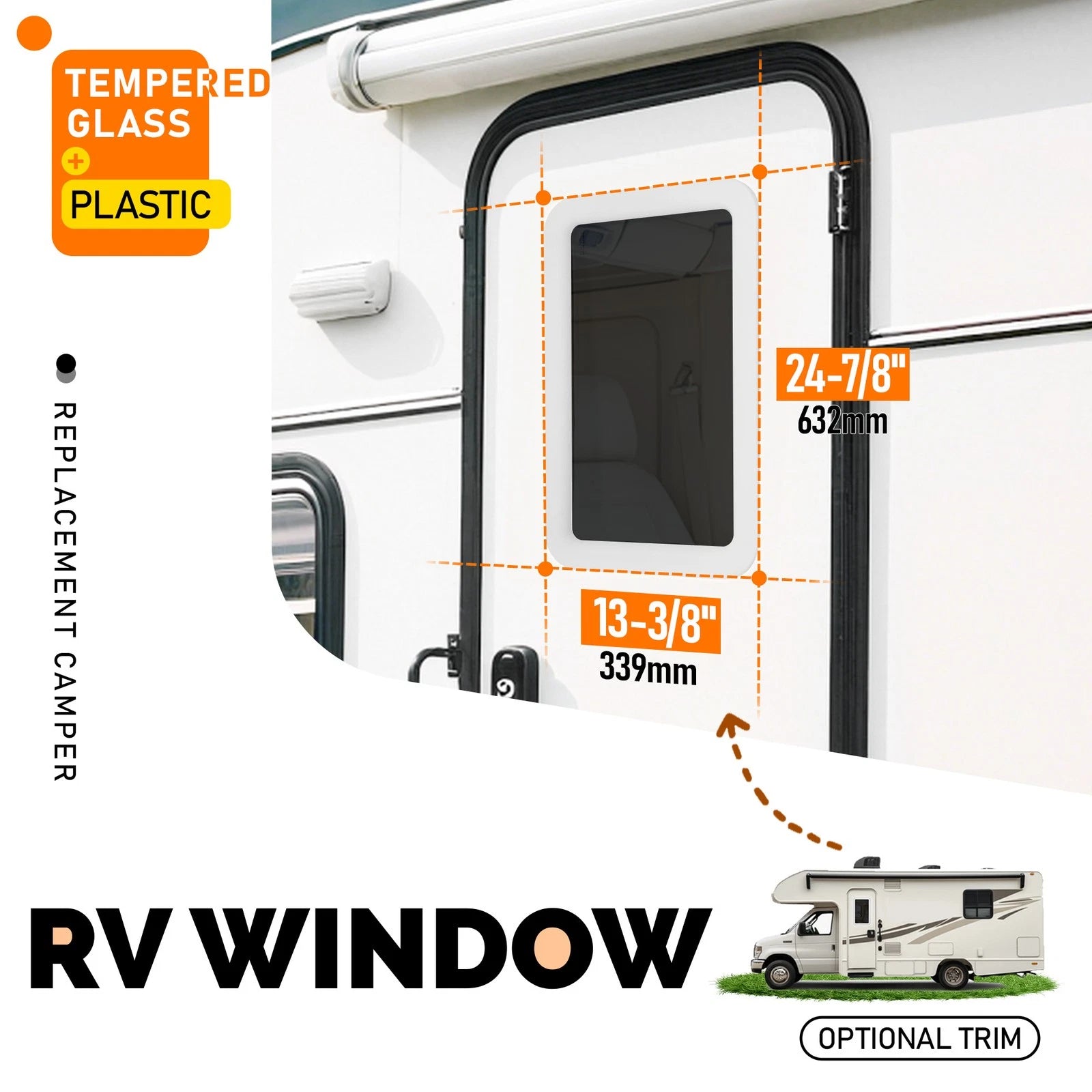 15"x24" Tempered Glass Window for Universal RV Trailer Camper