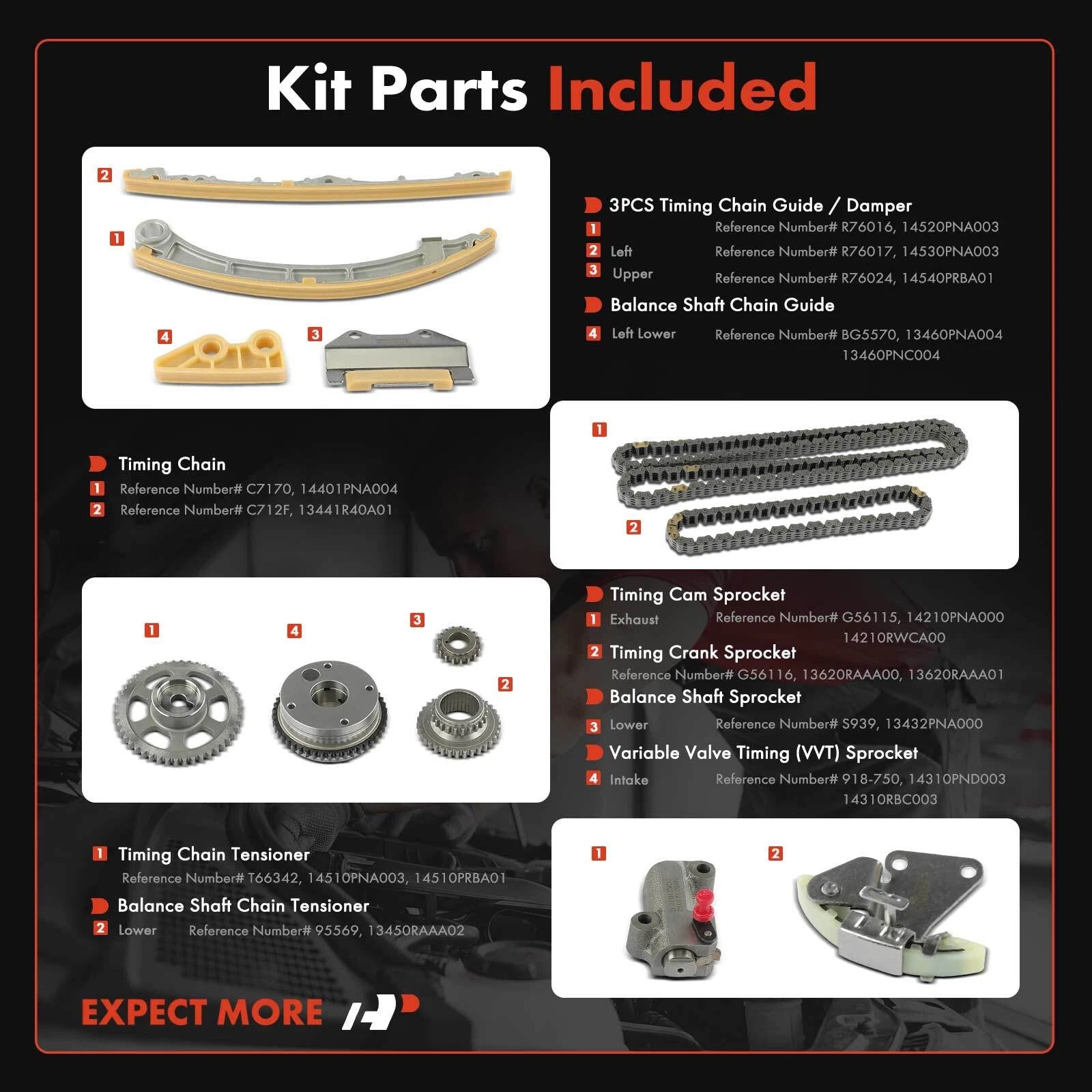 12x Timing Chain Kit for Honda Civic (2002–2005) Acura RSX (2002–2006)