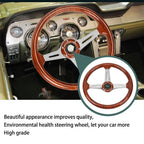 14'' Wooden Steering Wheel for Universal Fit (Wood Grain, Chrome Spoke)