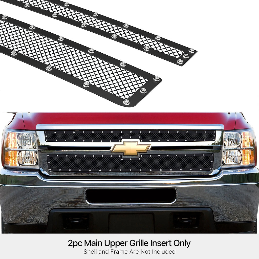 Stainless Black Mesh Rivet Grill for Chevy Silverado 2500/3500 (2011-2014)