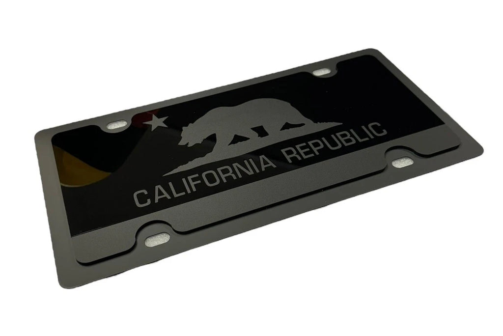 License Plate Cover Premium Blacked Out California Flag for Most Cars (Universal)