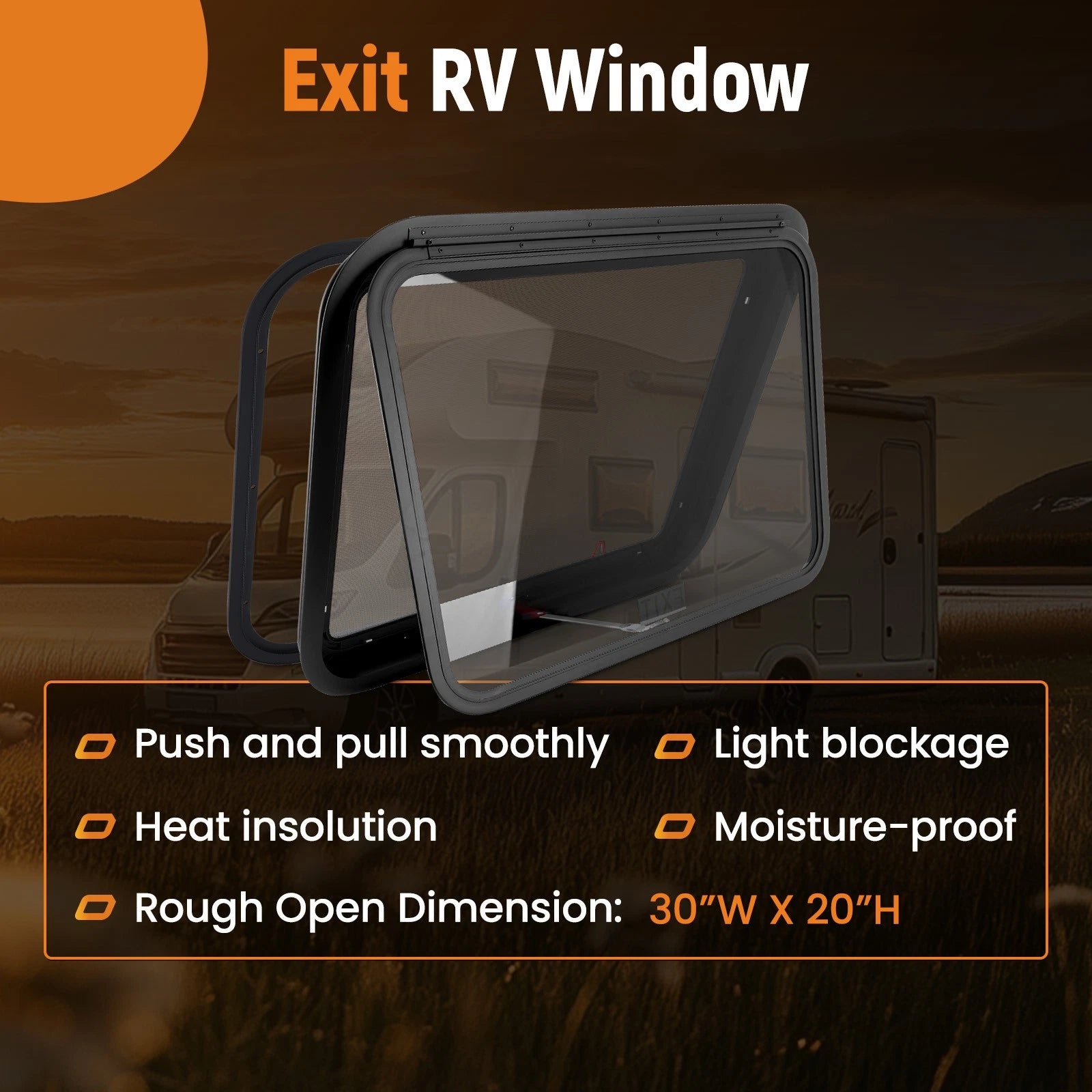 30" x 22" RV Camper Window for RV Trailer Cargo Truck Mounting Ring