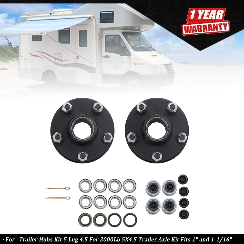Trailer Hubs Kit 5 Lug for 2000 lb Trailer Axle (Fits 1" and 1-1/16")