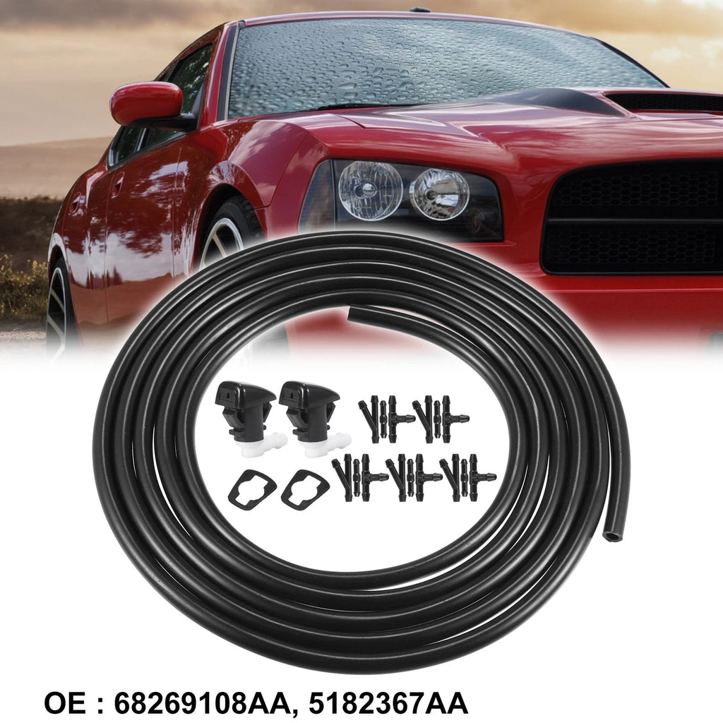 2X Windshield Washer Nozzles with 2.5m Hose Kit for Dodge  68269108AA 5182367AA