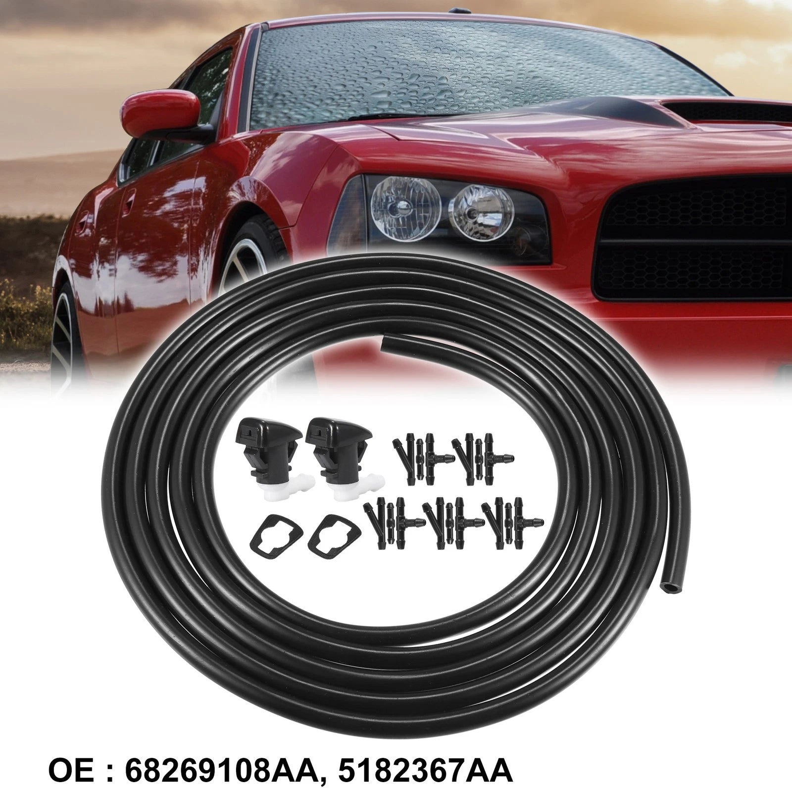 2X Windshield Washer Nozzles with 2.5m Hose Kit for Dodge  68269108AA 5182367AA