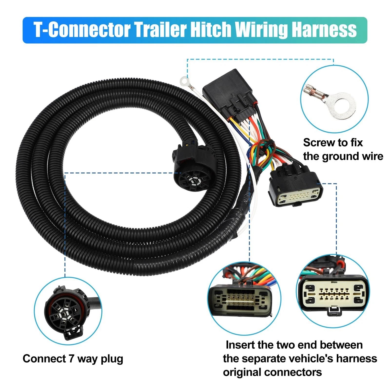 7 Pin Trailer Wiring Connector Harness T-Connector for Ford F-150 (2015–2020)