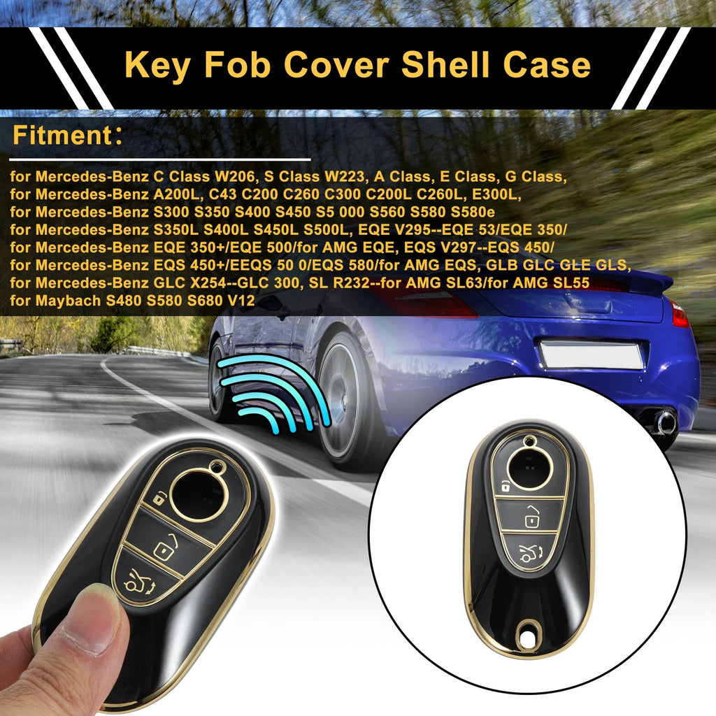TPU Car Key Case for Mercedes-Benz C Class W206 (2022–2023) - Black Gold Tone