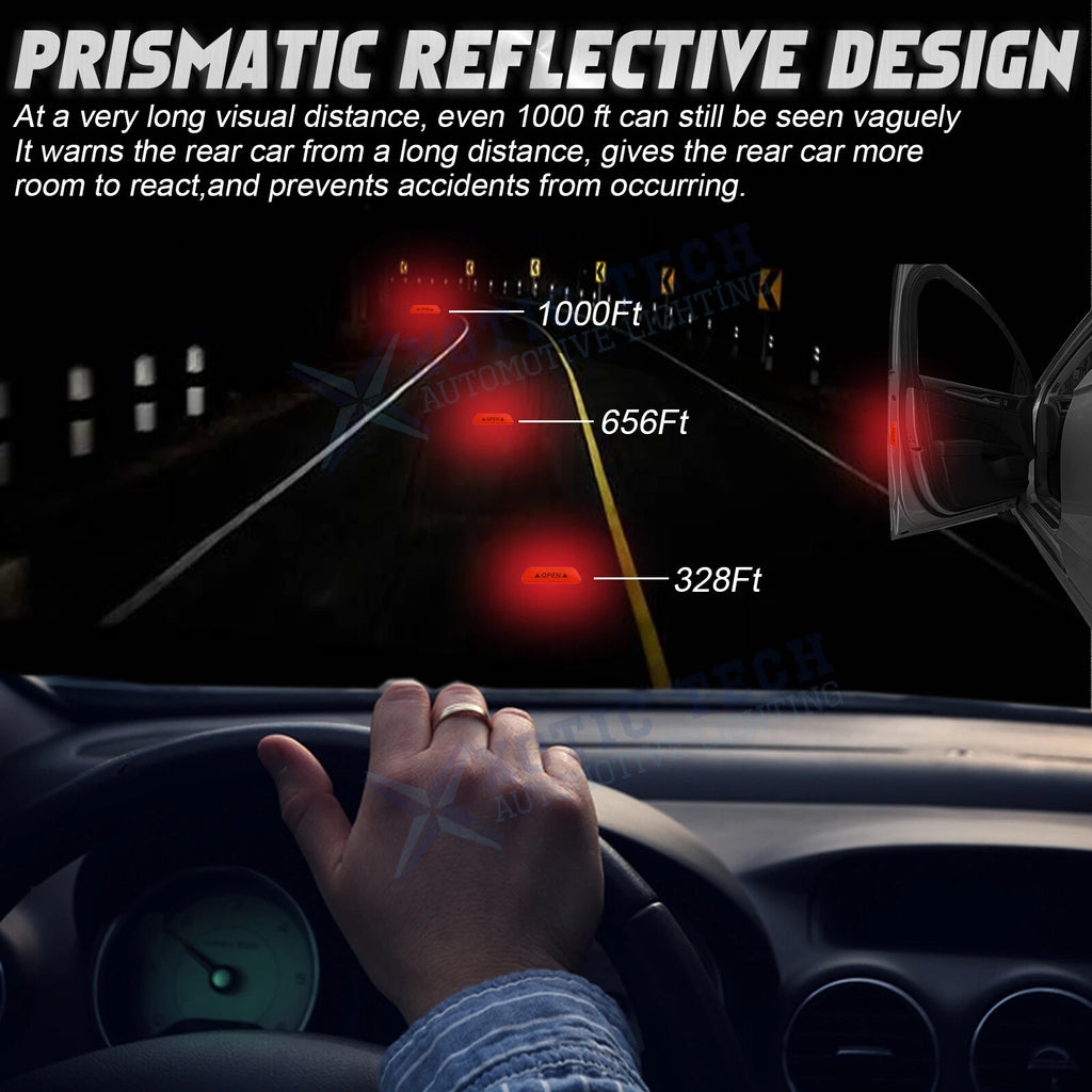 Racing Style Door Open Night Visibility Safety Warning Reflector Sticker Tape for Universal (-)