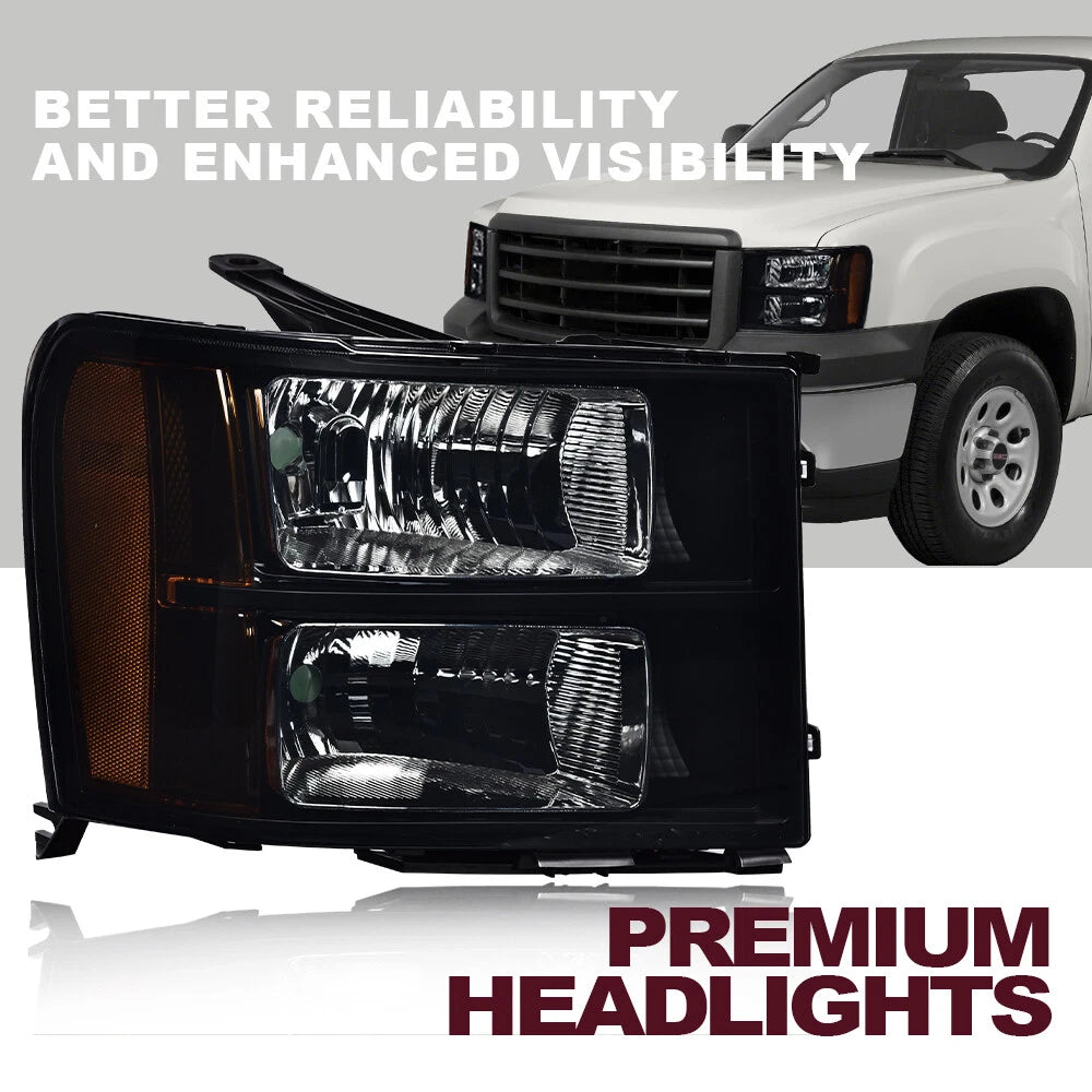 Smoked Black Headlights for GMC Sierra 1500 2500 3500 (2007–2014)