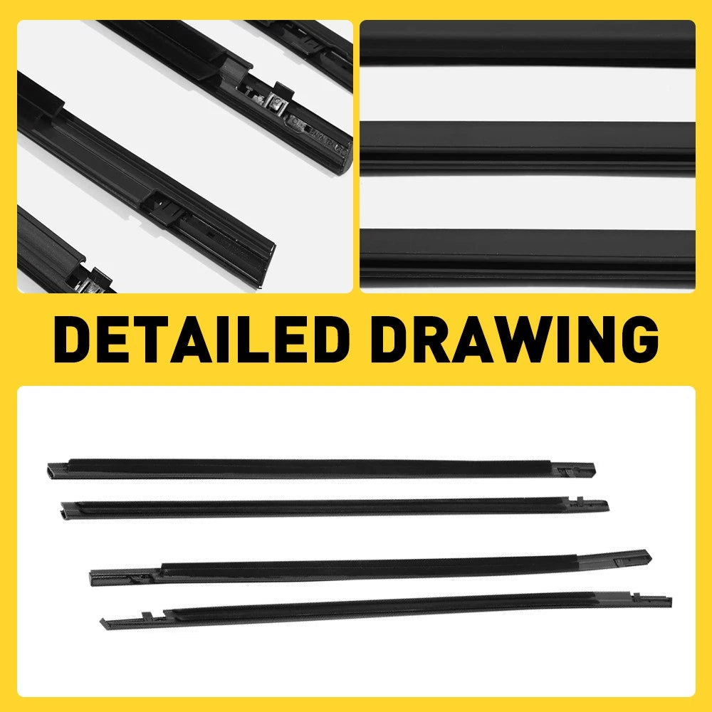 Set of 4 Weatherstrip Window Moulding Trim Seals for Honda Civic Sedan (2016–2021)