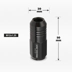Set of 20 M12X1.25 Black JDM Closed End Cone Hex Wheel Lug Nuts + Extension 20mm
