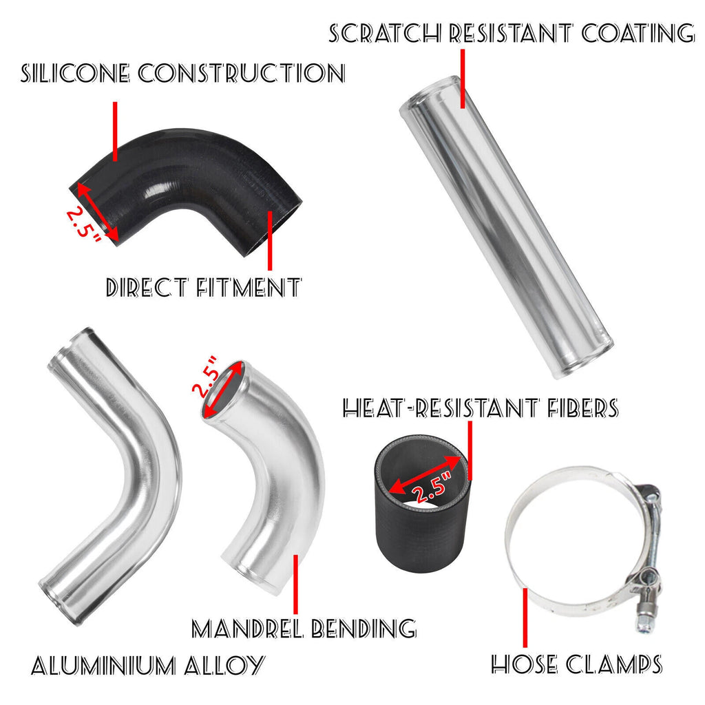 12Pcs 2.5" Intercooler Pipe Kit with T-Bolt Clamps & Silicone Couplers