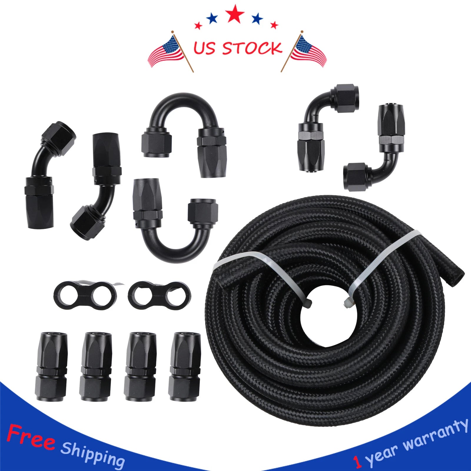 20FT 8AN Nylon Braided Fuel Line Kit with Hose Fittings for Automotive
