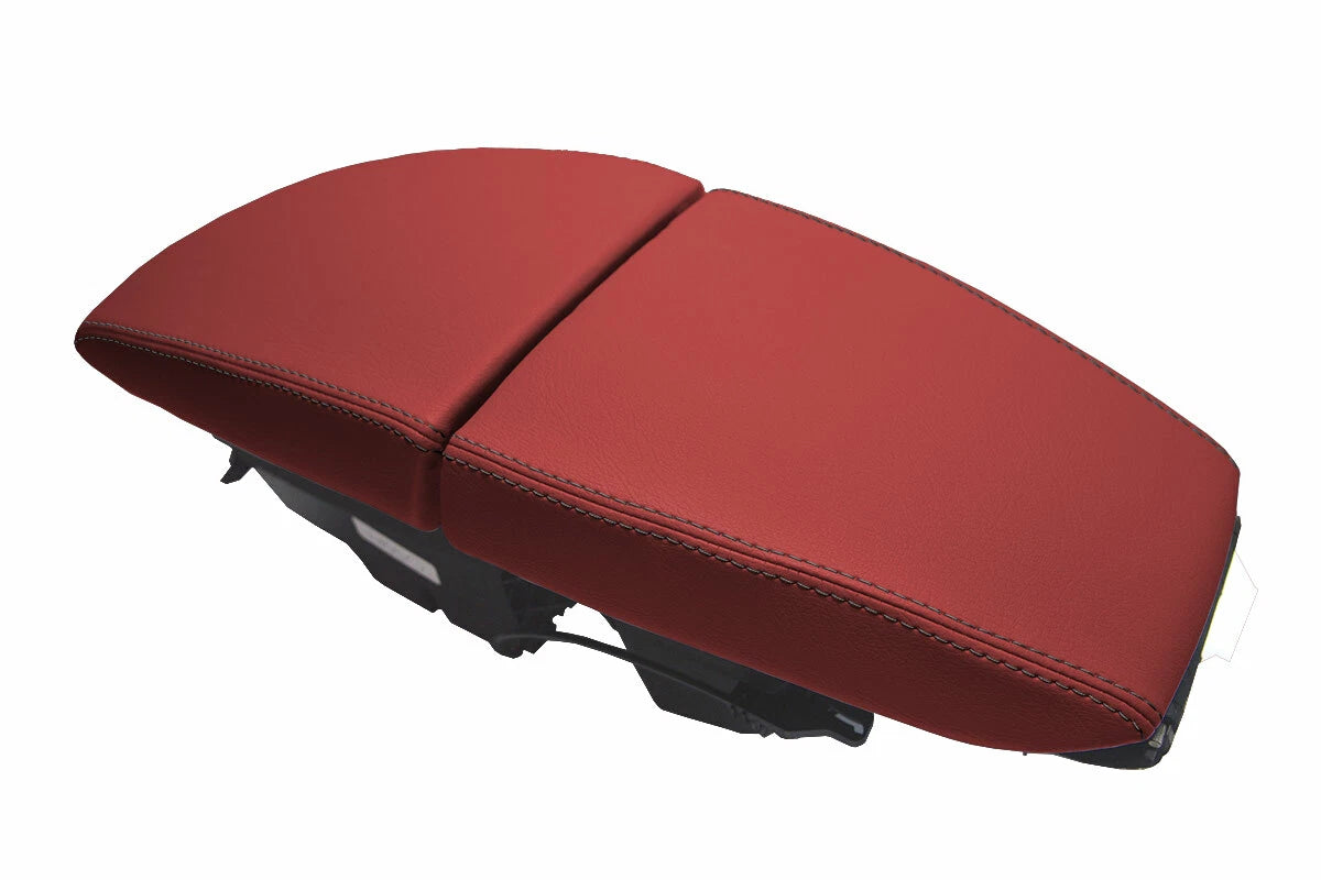 Leather Console Lid Armrest Cover for BMW E63 E64 650 (2003–2010) Red Black Stitch