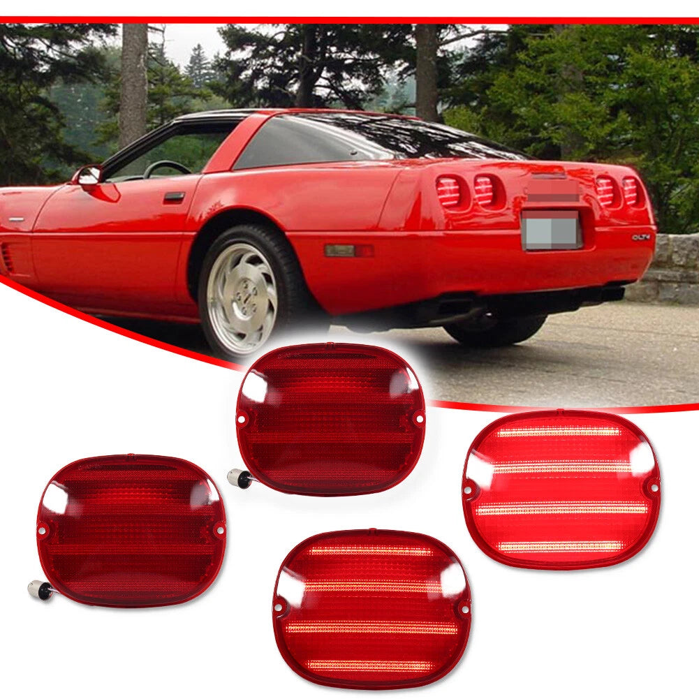 Set of 4 Red LED Brake Tail Light Lenses for Chevy Corvette C4 (1990–1996)