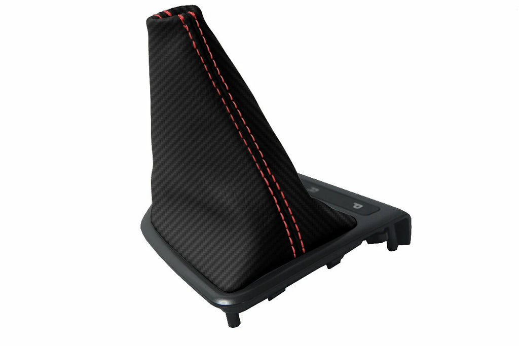 Leather Automatic Shift Boot Cover for Kia Optima (2011–2015) Black Red Stitch