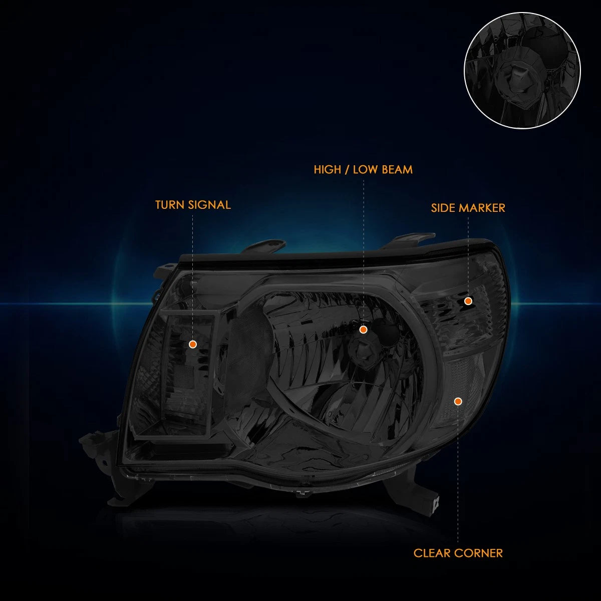 Headlight Lamps for Toyota Tacoma (2005–2011) Smoked Housing Clear Corner