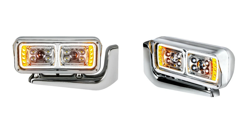 All LED Chrome Headlights Full Assembly with Mounting Arms for Peterbilt (2010–2018)