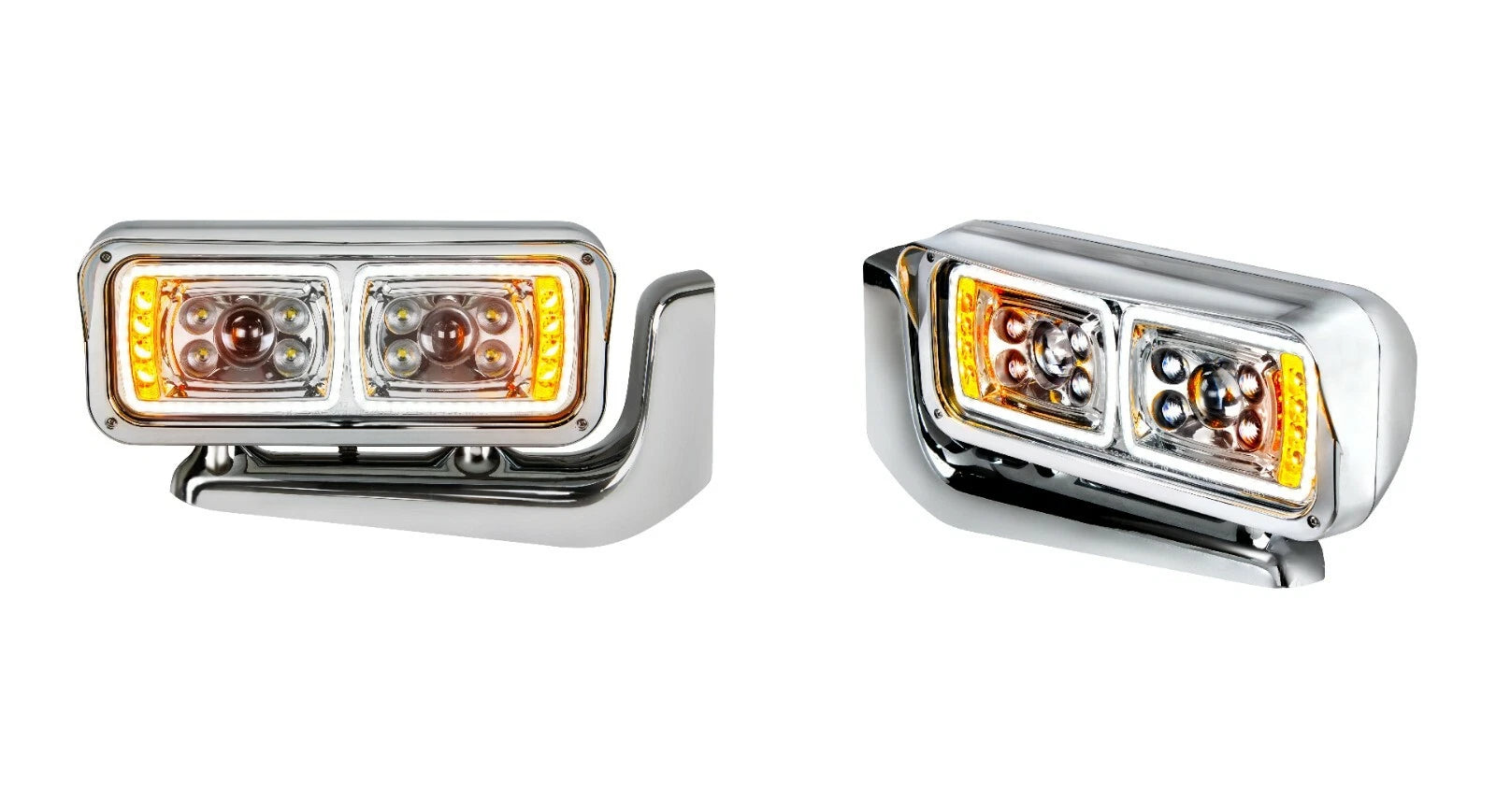 All LED Chrome Headlights Full Assembly with Mounting Arms for Peterbilt (2010–2018)