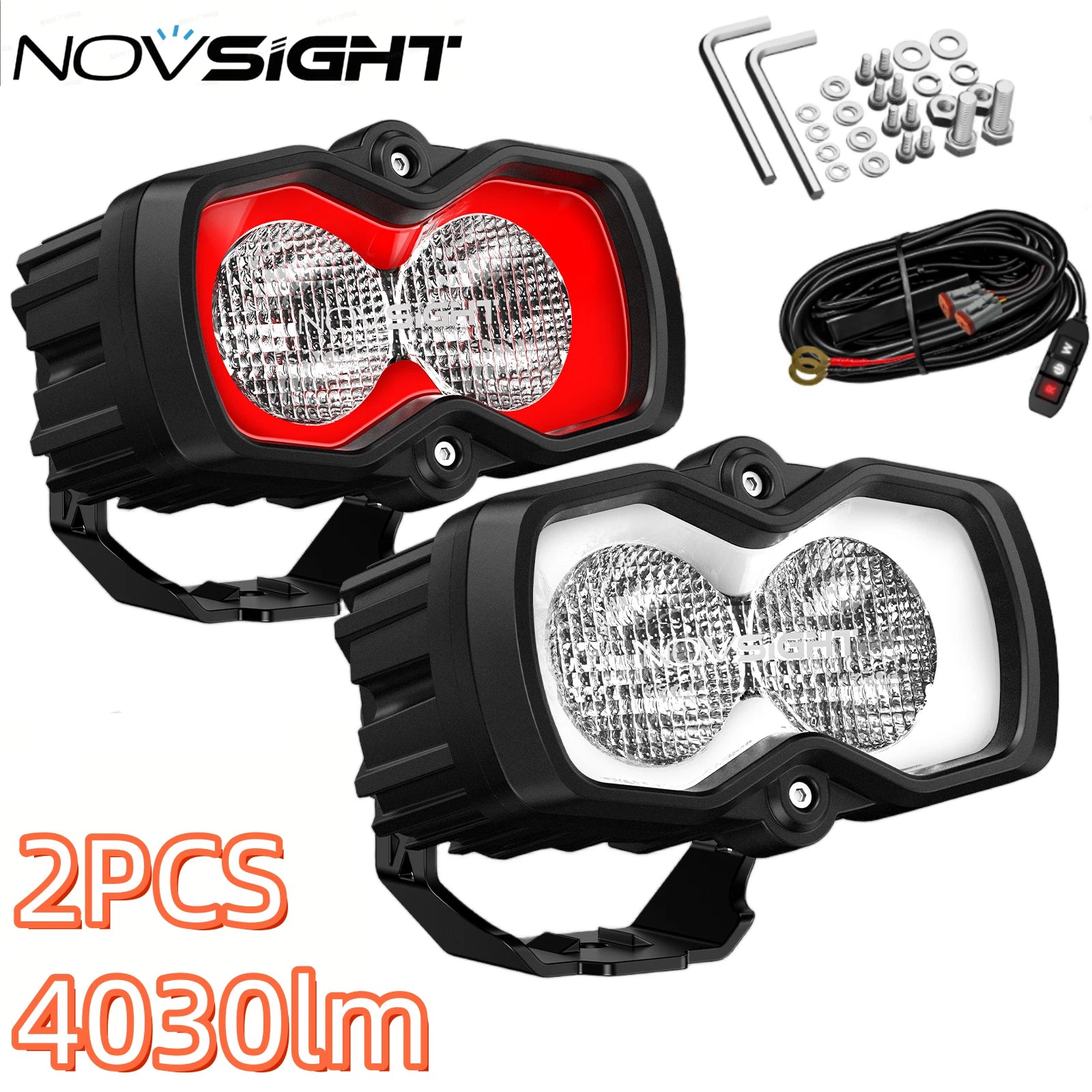 2X NOVSIGHT 4.5" LED Pod Work Flood Light Beam for Offroad Vehicles