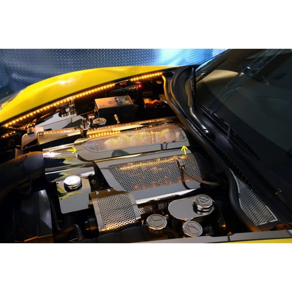 Perforated Stainless Low Profile Plenum Cover w/White LED for 08-13 Corvette GS