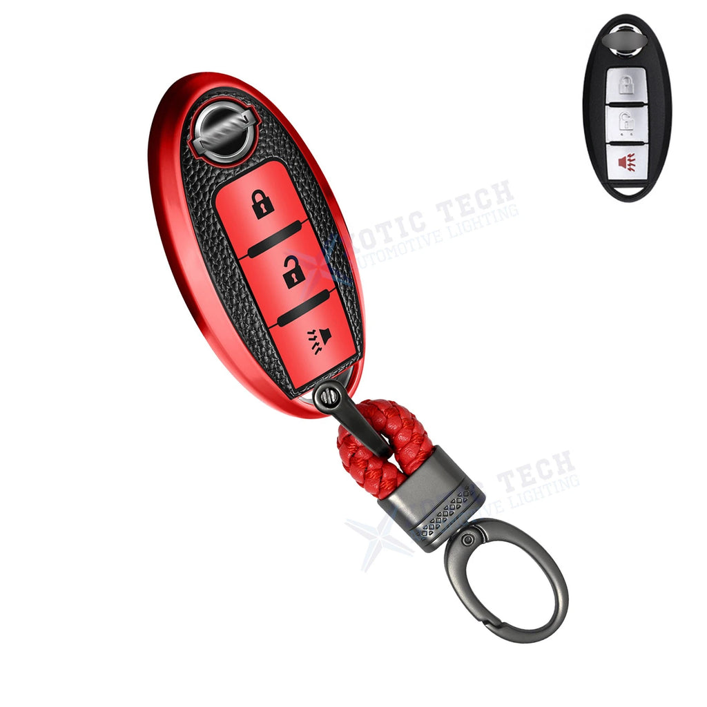 TPU + Leather Keyless Key Holder Shell for Nissan Murano Rogue (2010–2020)