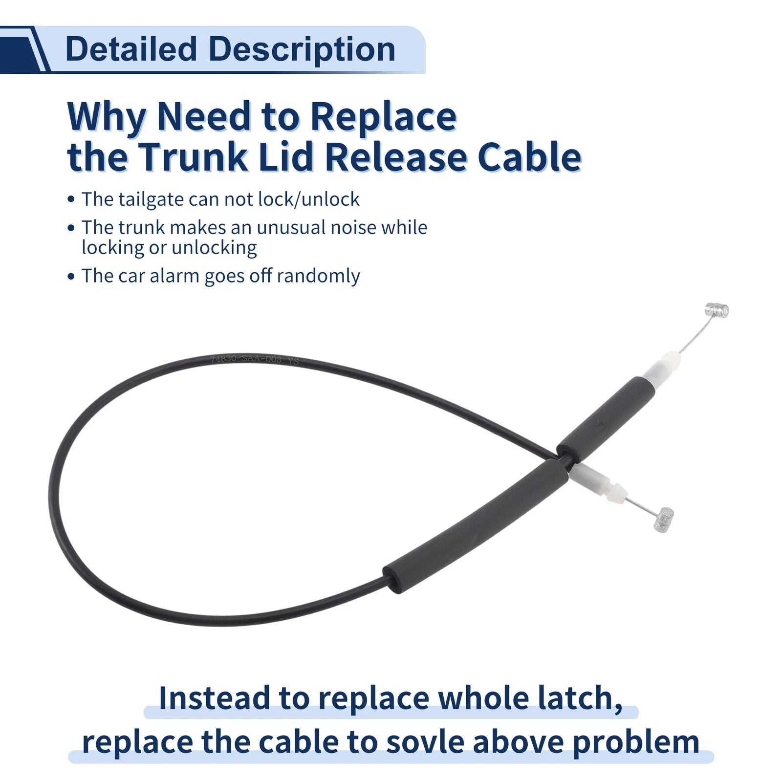 Trunk Lid Release Cable for Honda Fit (2007–2008) No. 74830SAA003