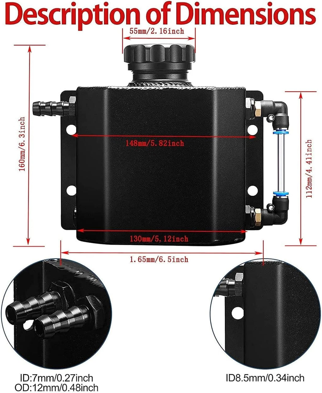 Coolant Catch Can Expansion Tank Reservoir for Universal Vehicles (1L)