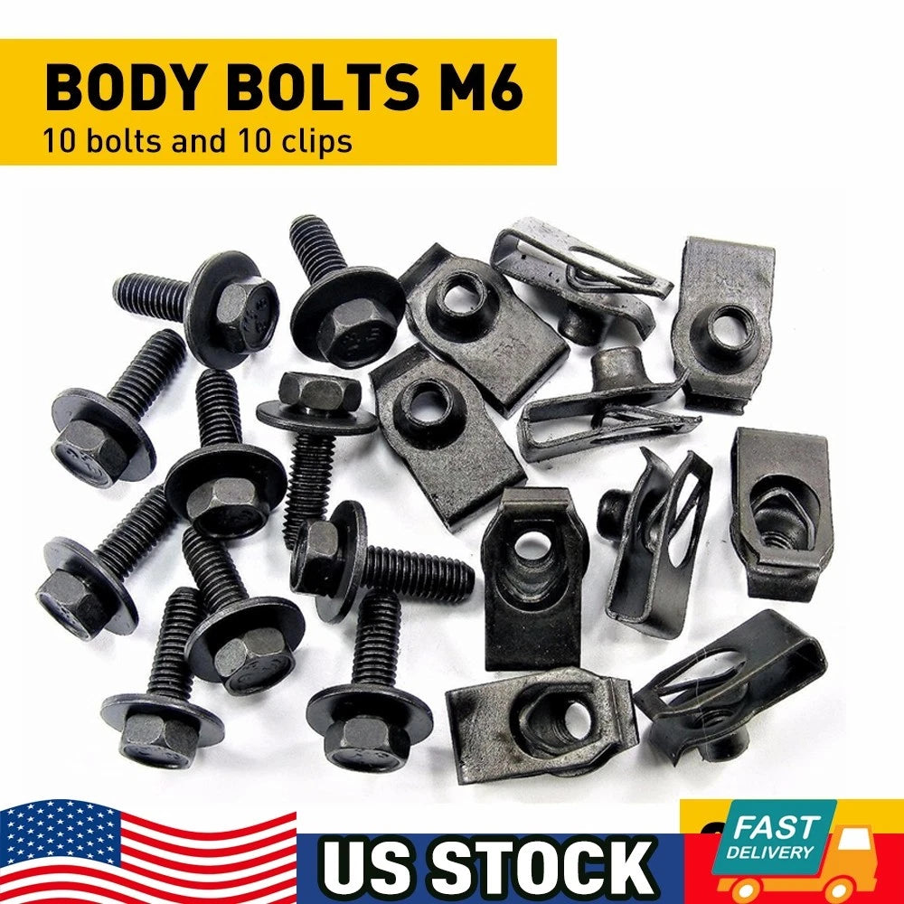 Set of 20 Body Bolts & U-nut Clips for Ford (M6-1.0x20mm) #150