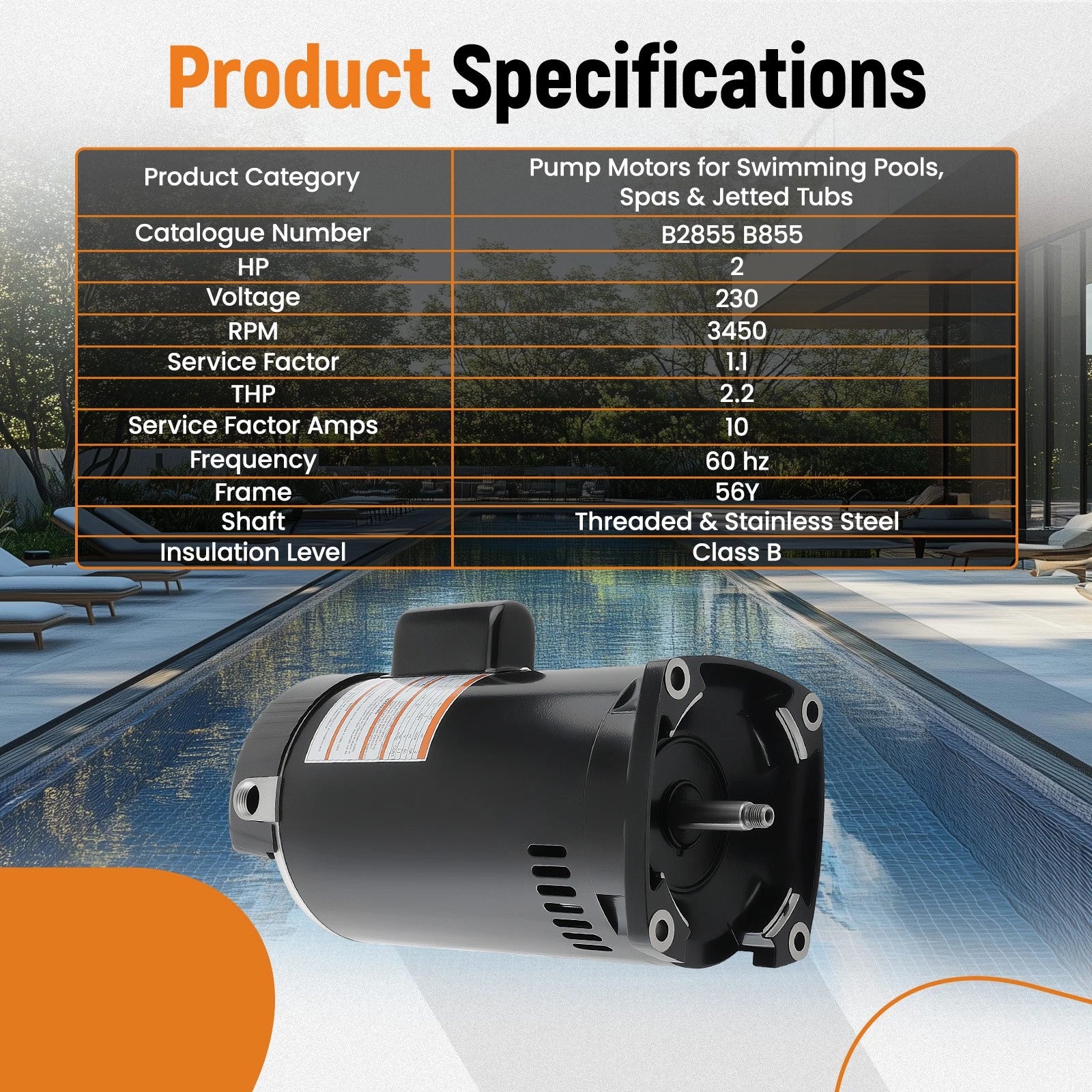 Swimming Pool Pump for B2855 (Replacement Motor)