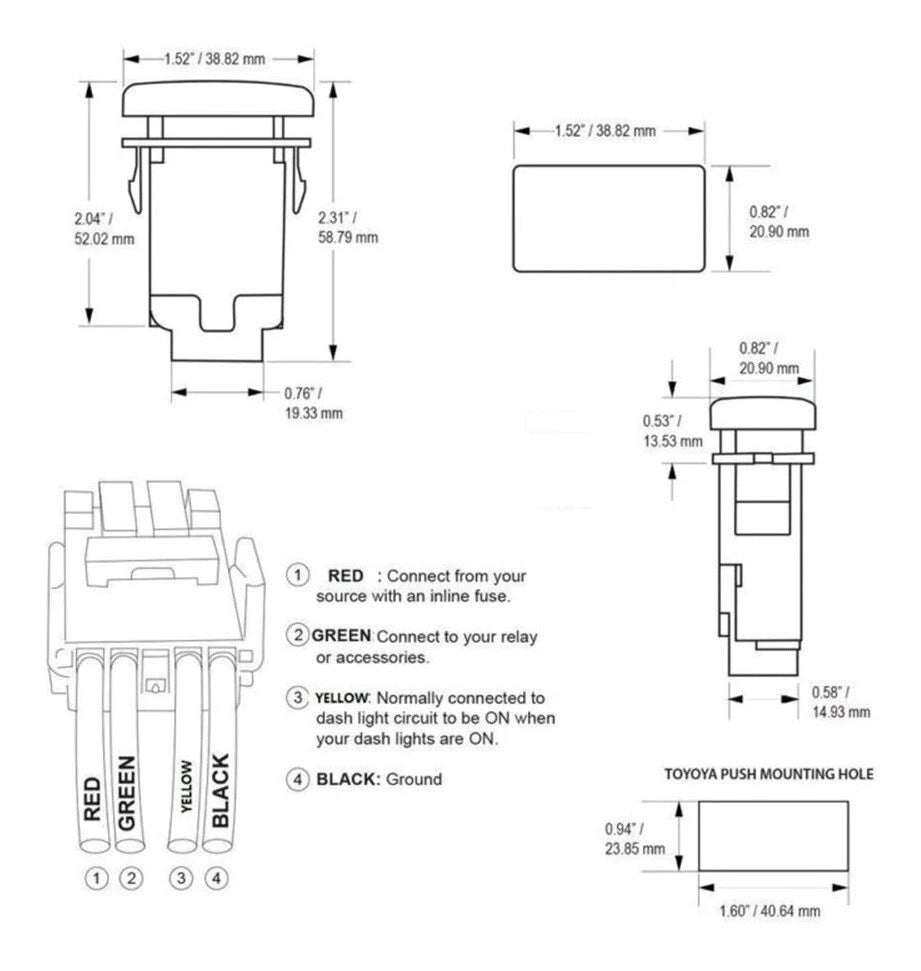 12V Green LED Light Bar Push Button ON-OFF Switch for Toyota FJ Cruiser 4Runner (2007–2014)