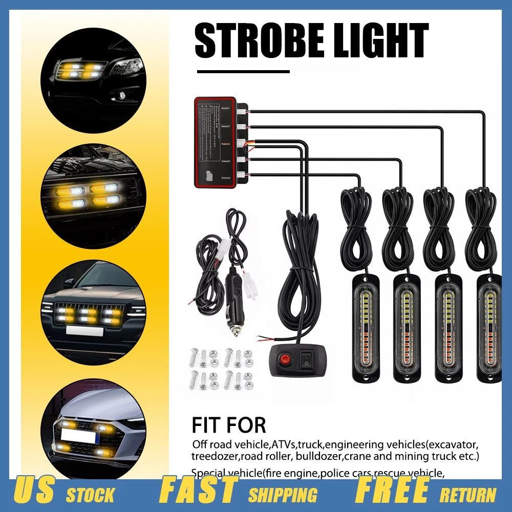 Set of 4 LED Strobe Light Bars for Car Truck (Universal)