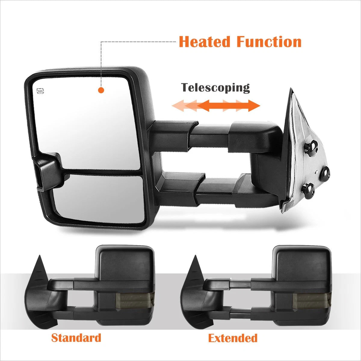 Power+Heat Towing Mirror with Smoked LED Lamp for Silverado/Sierra (2007–2014)