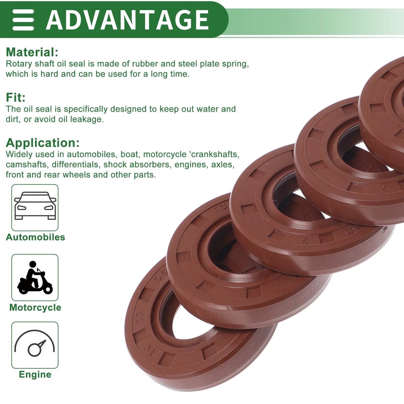 Set of 5 Oil Seal Rotary Shaft Seal FKM Rubber 17x35x7mm