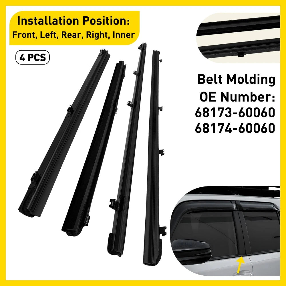 4X Inner Front & Rear Door Glass Weatherstrip Set for Toyota 4Runner (2010–2024)