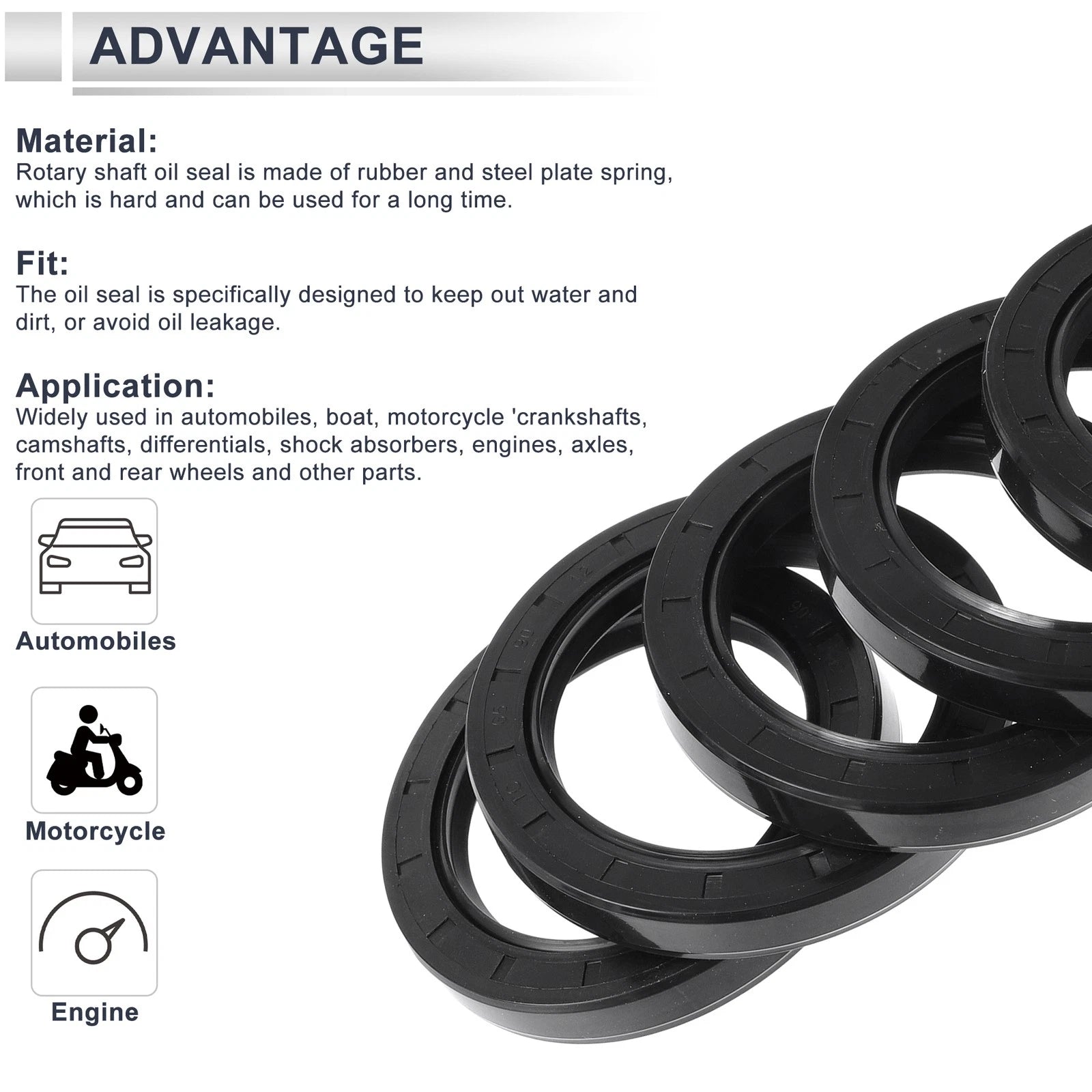 Set of 5 Oil Seal Rotary Shaft Seal Nitrile Rubber 65x90x12mm