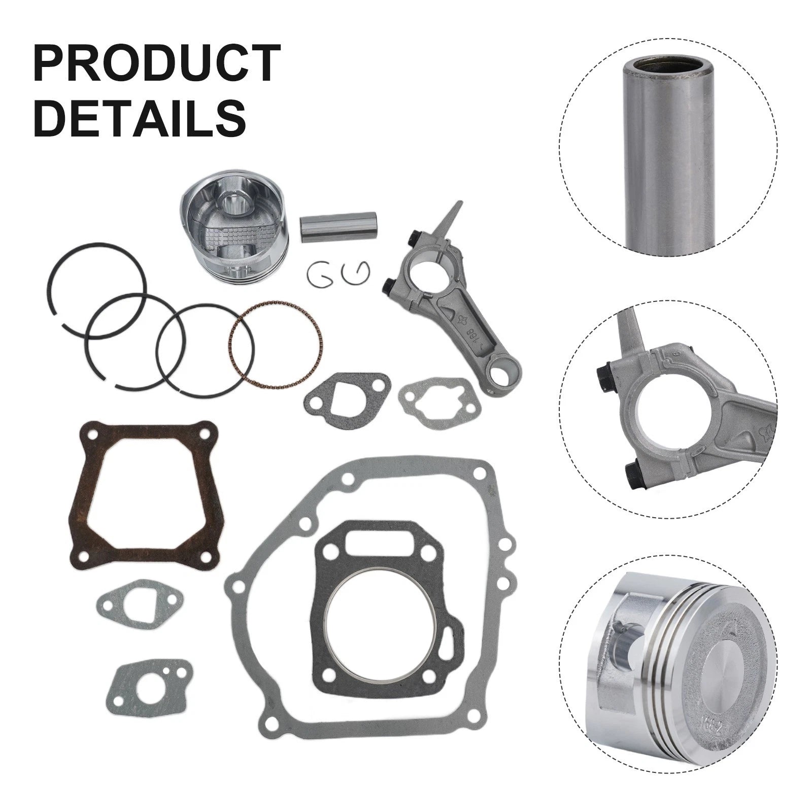 Piston Kit with Connecting Rod, Pin, Ring & Gasket Set for GX200 (2000–2023)