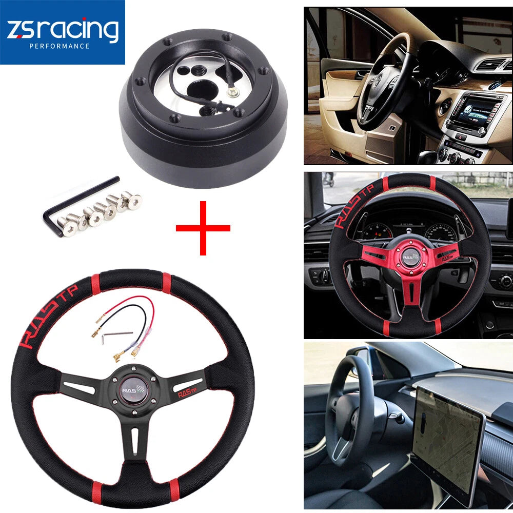 14" Deep Dish Drifting Steering Wheel + Short Hub Adapter Kit for Dodge Jeep (170H)