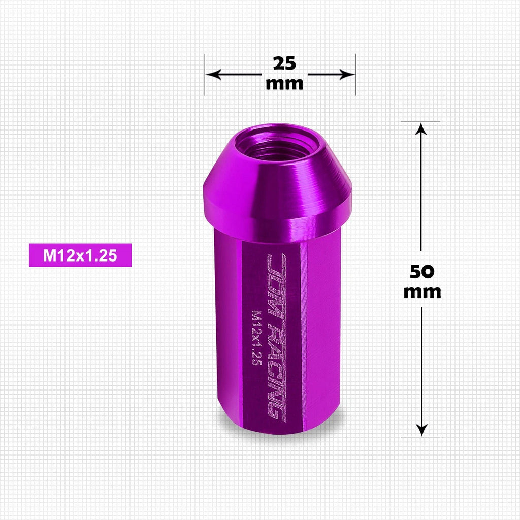 20Pc M12X1.25 Purple JDM Closed End Cone Hex Wheel Lug Nuts + Extension 25mmx50mm