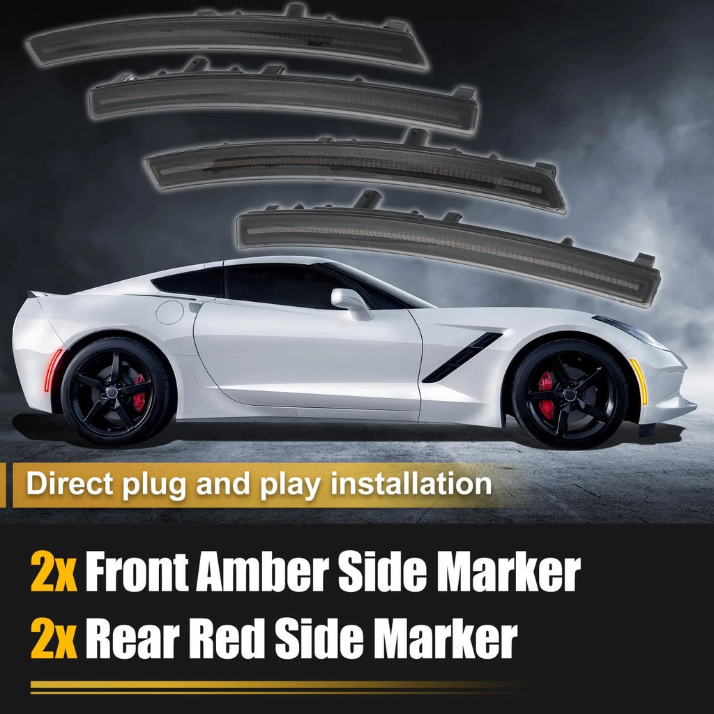 4Pcs LED Side Marker Light for Chevy Corvette C7 (2014–2019) Smoke Lens Red Amber