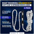 Set of 4 Boat Mooring Ropes 5/8" x 20' with 12" Eye Loop & Snubbers
