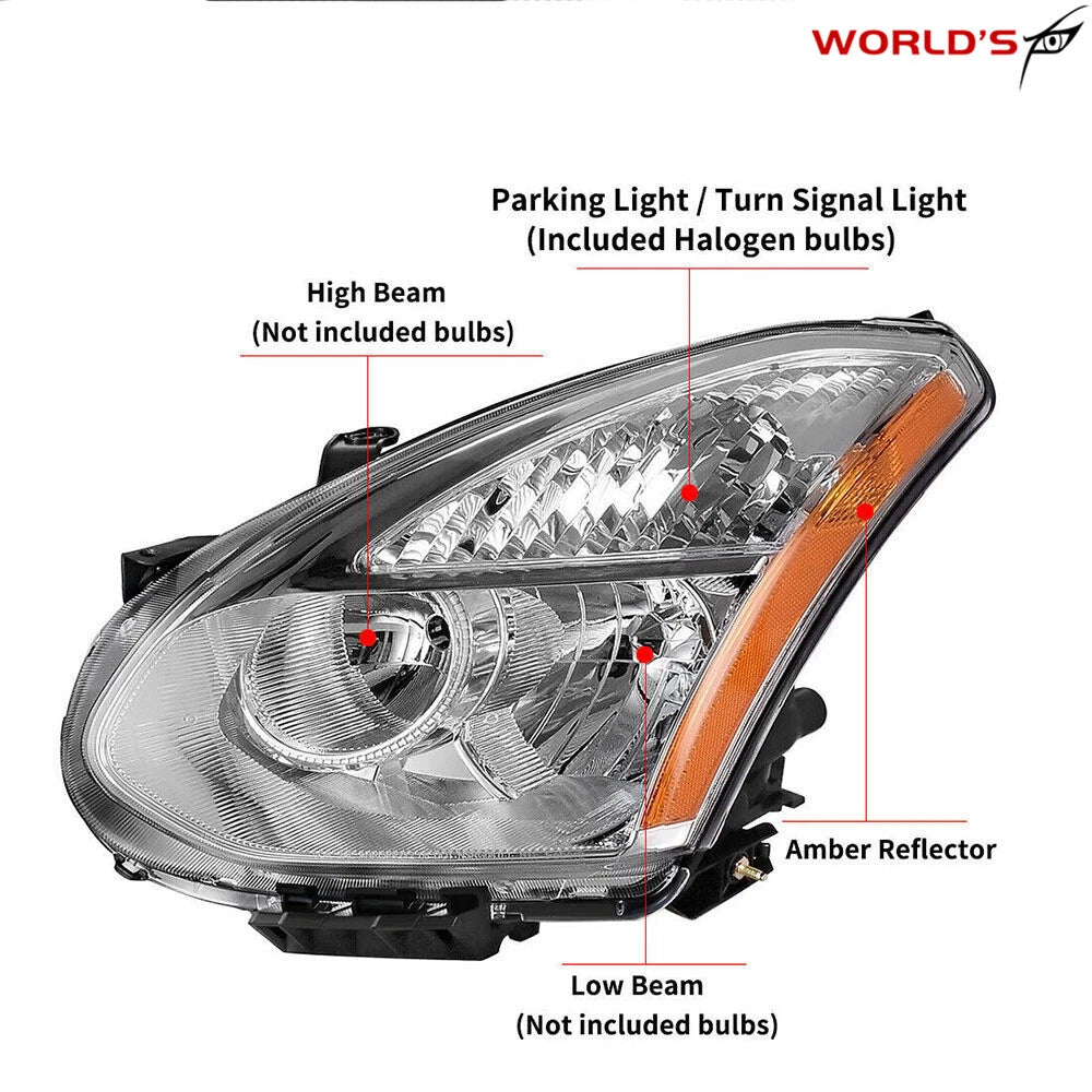 Clear Headlights for Nissan Rogue (2008–2013) Clear Chrome Left+Right