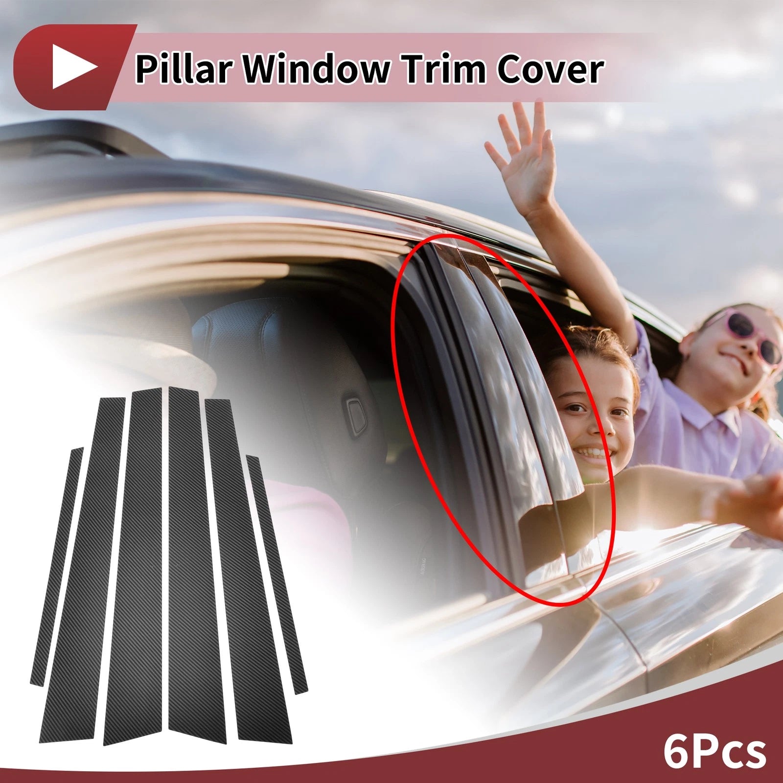 6 Pcs Car Door Pillar Window Trim for Honda Civic (2001–2005) Black Carbon Fiber