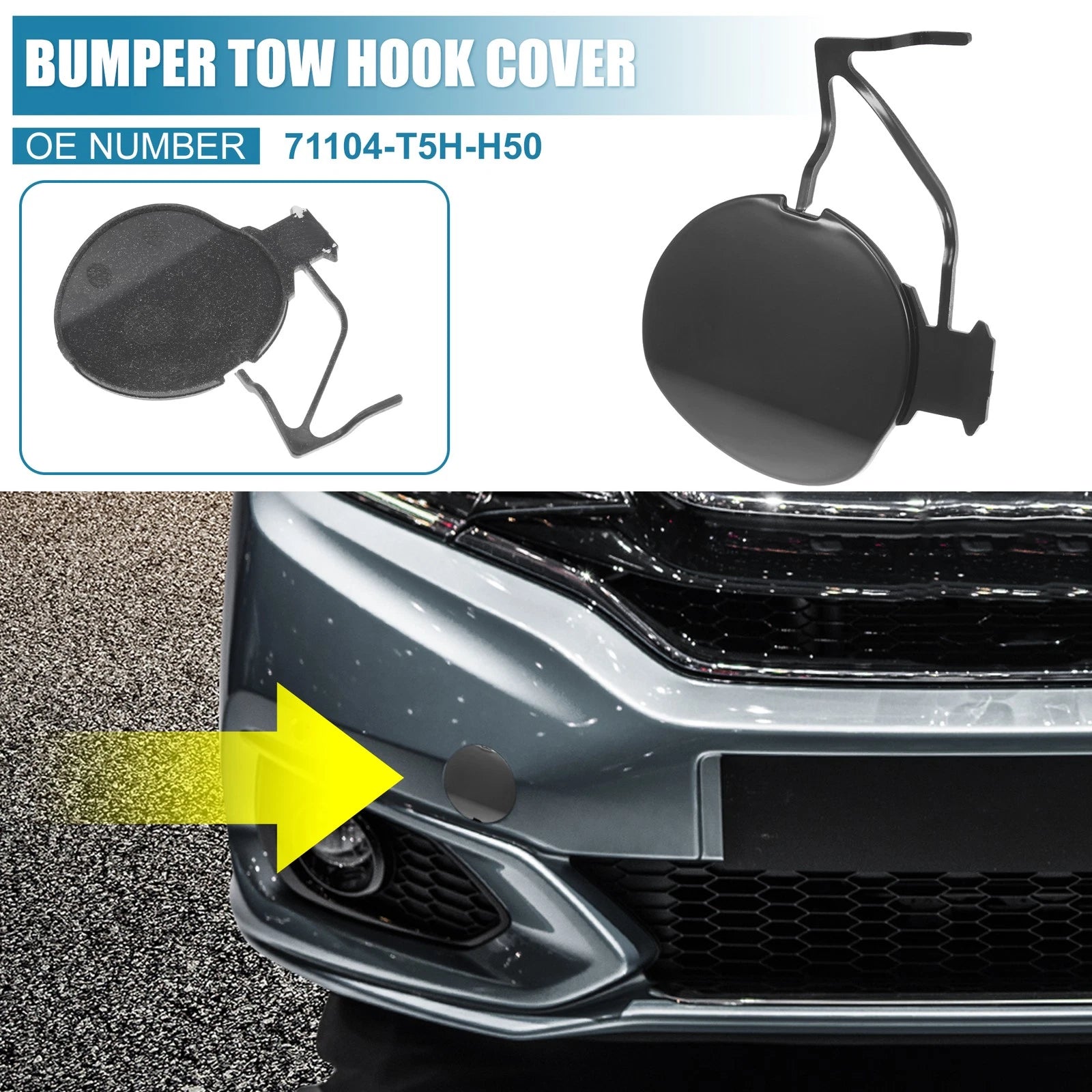 Front Bumper Tow Hook Cover 71104-T5H-H50 for Honda Fit (2018–2019) Matte Black