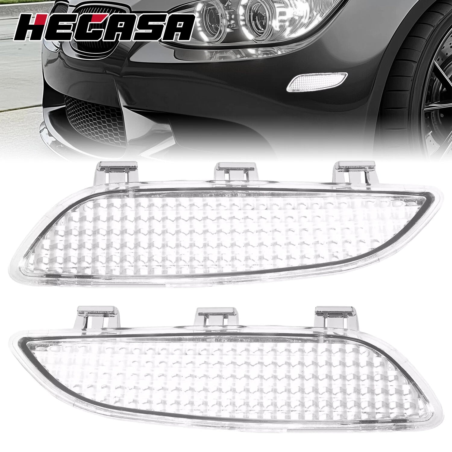 Clear Front Bumper Side Marker Lights for BMW M3 E90 E92 E93 (2008–2013)