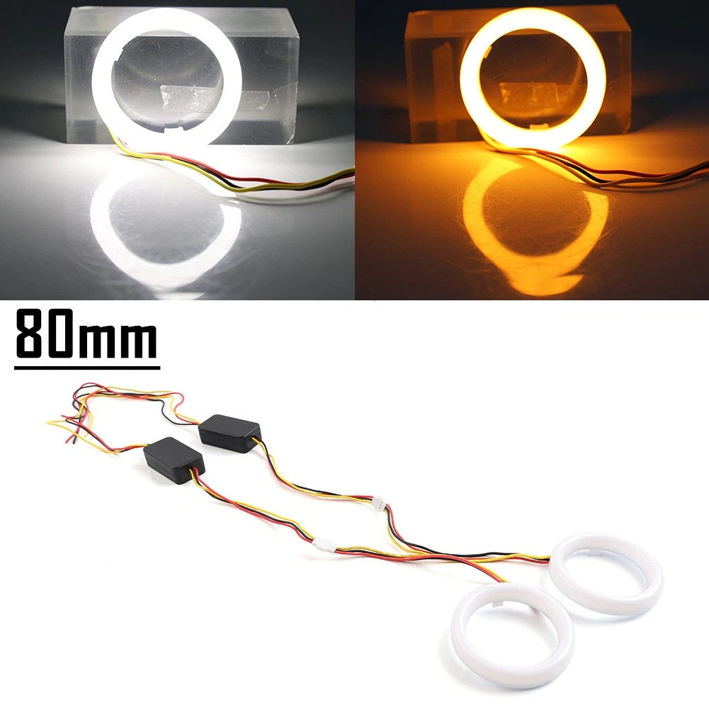 2X 80MM White Amber Switchback LED Halo Rings for Auto Headlight Retrofit